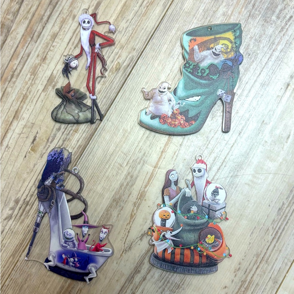 Tim Burton’s Nightmare Before Christmas Set Of 4 Flat Acrylic Ornaments 3.25” H